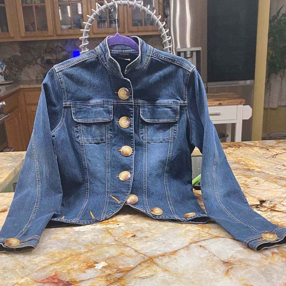 FUBU Blue Denim Jacket with Yellow Stitching